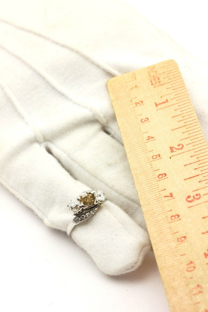 PEACOCK 14k white gold three stone diamond semi mount ring size 5.75 3.68g