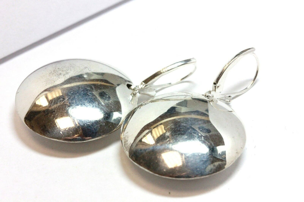 925 sterling silver sunflower round puffed disc 25mm earrings leverback 1970s 8g