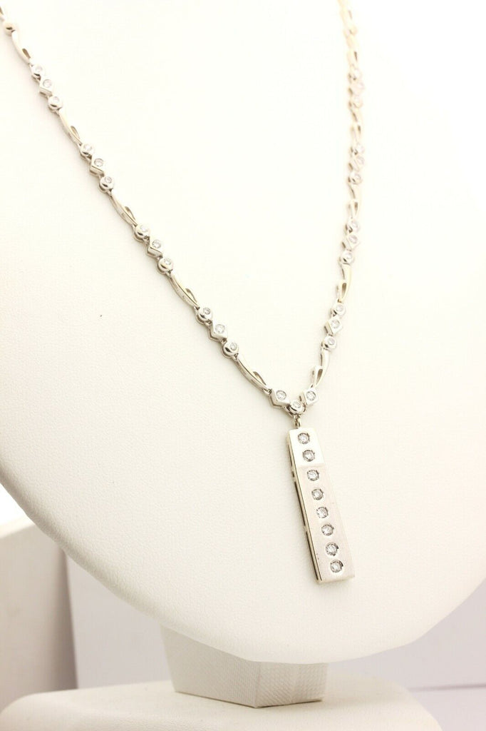 ITALY 585 14k white gold 1.18ctw diamond pendant necklace 16 inch 19.76g estate