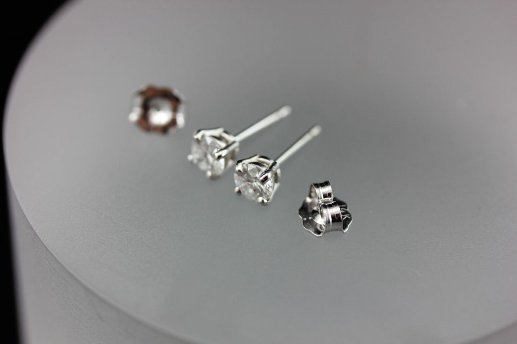 14k white gold .63ctw 4.3mm round diamond solitaire stud earrings NEW .81 grams