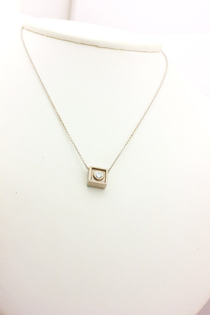 14k white gold diamond 0.20ct F VS2 necklace ITALY 13.5 inch rolo chain 4.40g