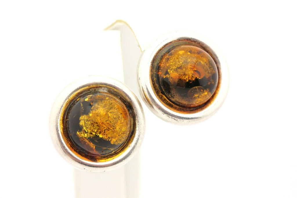 sterling silver amber stud earrings 0.75 inch 7.78g vintage estate round