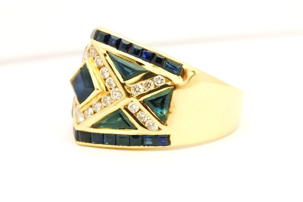 LEVIAN 18k yellow gold blue sapphire diamond band ring size 6.5 7.40g L23740