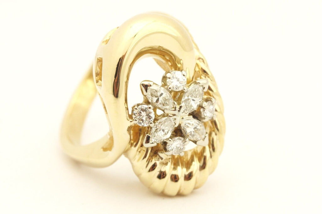 14k yellow gold 0.32ctw diamond swirl band ring size 5.5 6.80g vintage estate