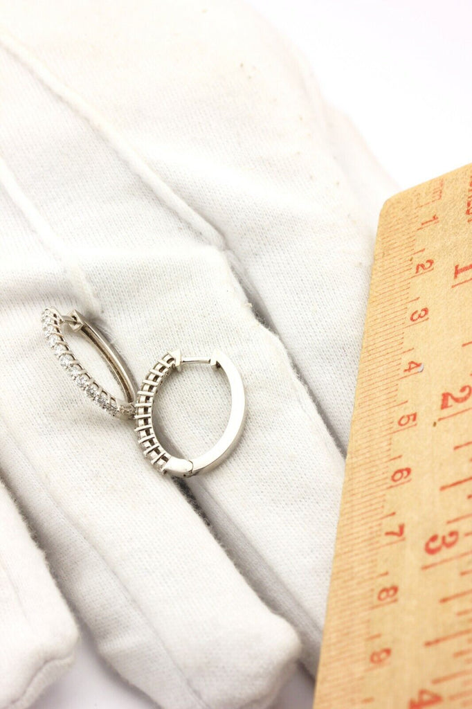 14k white gold 0.75 inch oval hoop earrings 0.60ctw diamond 3.72g estate