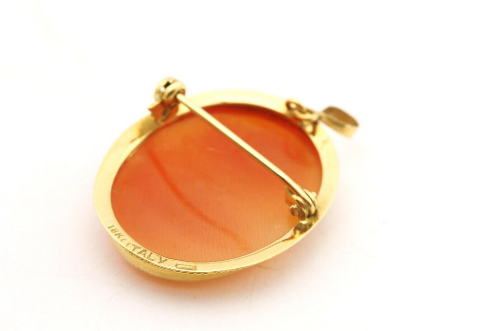 Italy 18k yellow gold 1 inch shell cameo pendant pin brooch 3.8g vintage estate