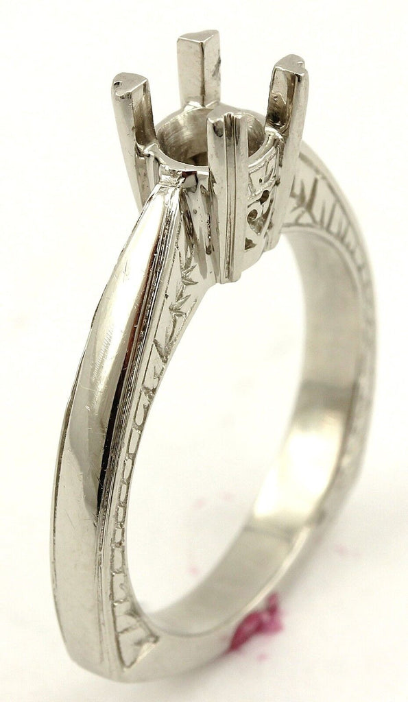 Platinum Solitaire Engagement Ring Setting Deco Engraved Cathedral Square Shank
