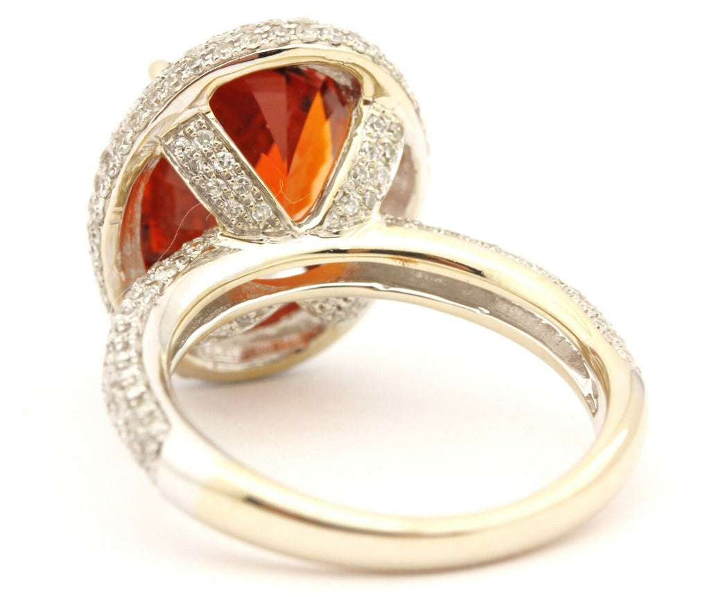 14k white gold orange spessartine garnet round diamond halo ring size 7 7.67g
