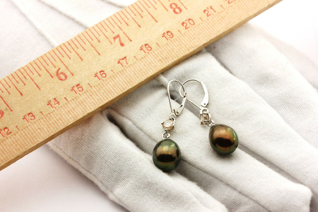 14k white gold 9.5mm chocolate pearls 0.64ctw diamond dangle drop earrings NEW