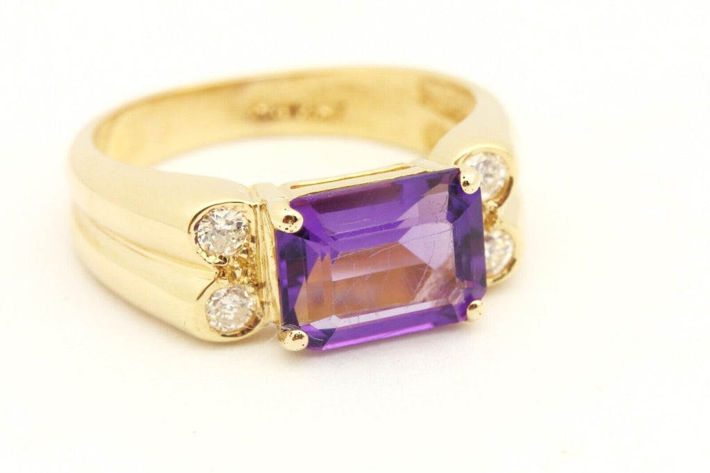 14k yellow gold 2.25ct purple amethyst 0.18ctw diamond ring band size 6.5 4.34g