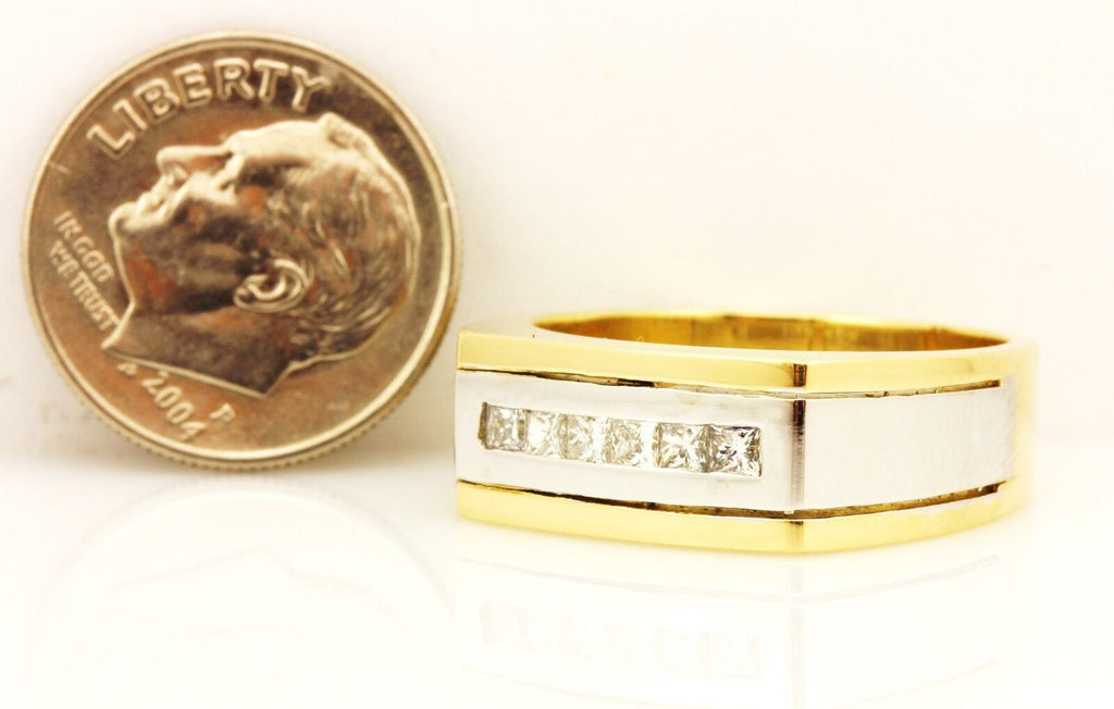 14k yellow white gold man's wedding band 0.62ctw princess diamond sz 8.5 estate