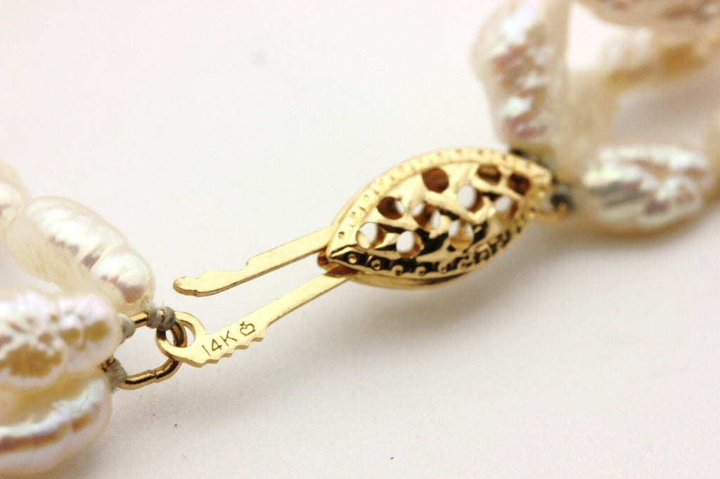 14k yellow gold 6.75 inch rice pearl bracelet gold stations 8.4g vintage estate