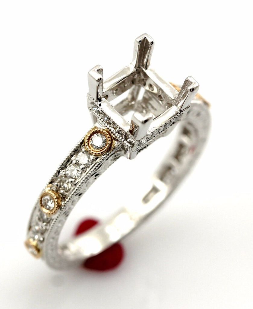 18k white pink rose gold two tone 6mm square semi mount engagement ring NEW