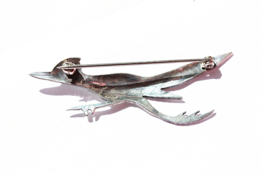 silver blue turquoise road runner pin brooch southwest 3inch 2.8g estate vintage