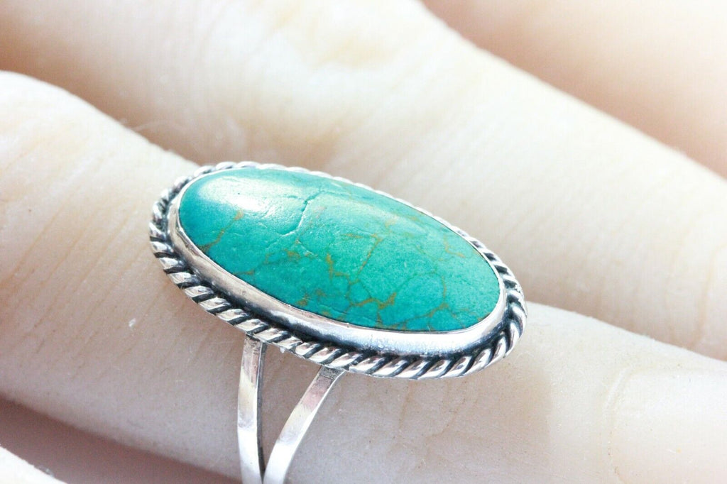 sterling silver natural blue turquoise ring 23x13mm oval cabochon size 6 4.5g