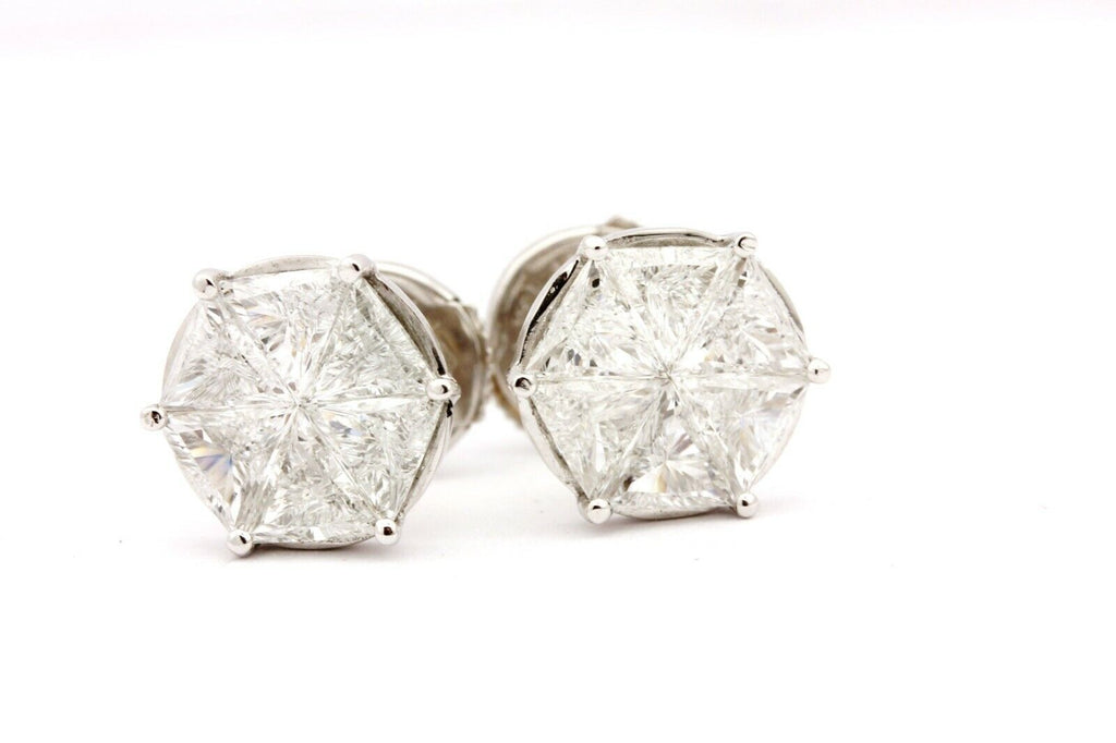 Platinum 18k white gold 1.80ctw triangle diamond hexagon stud earrings 2.5dwt