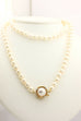 14k yellow gold round diamond Akoya pearl strand necklace 30 inch vintage estate
