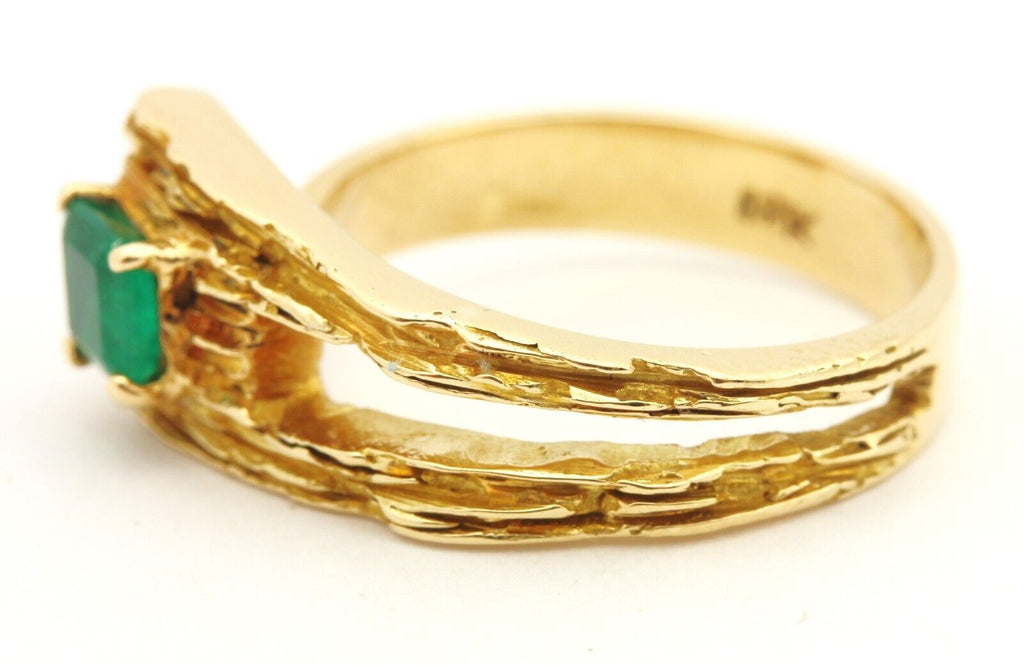 18k yellow gold 0.40ct square natural green emerald ring band size 6.5 6.31g