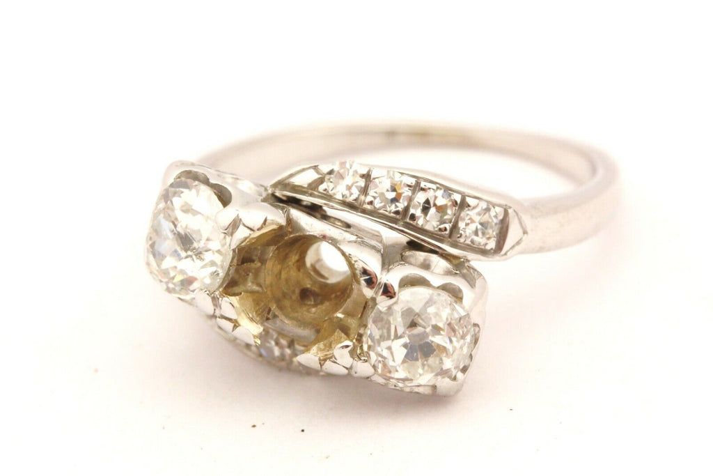 PEACOCK 14k white gold three stone diamond semi mount ring size 5.75 3.68g