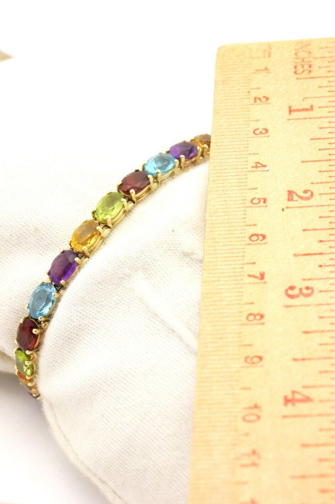 14k yellow gold 15ctw natural gemstone tennis bracelet 7 inch 14.27g vintage