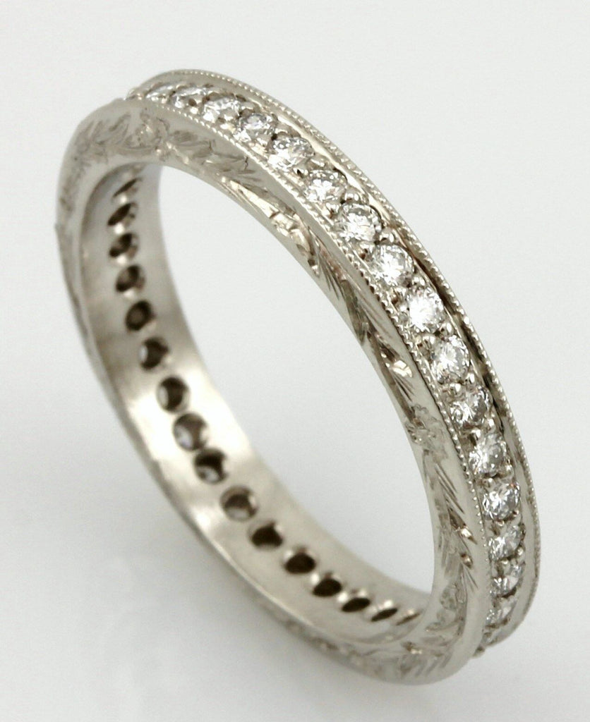 Platinum eternity 0.45ctw round diamond wedding band engraved 3mm ring size 5.5