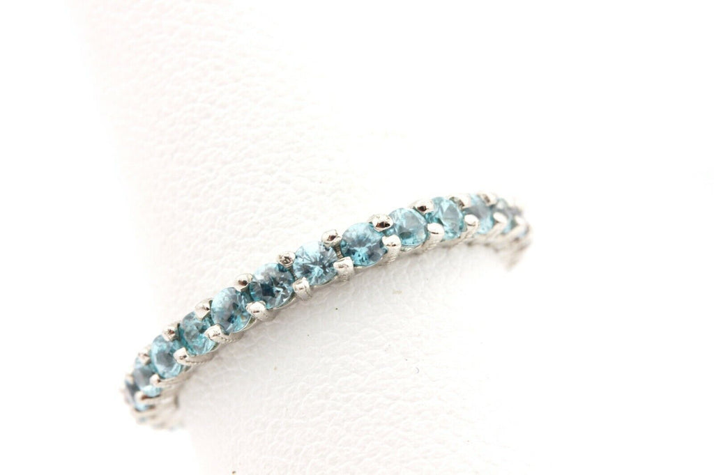 Platinum 1.42ctw blue zircon anniversary eternity wedding band sz 5.75 ring NEW