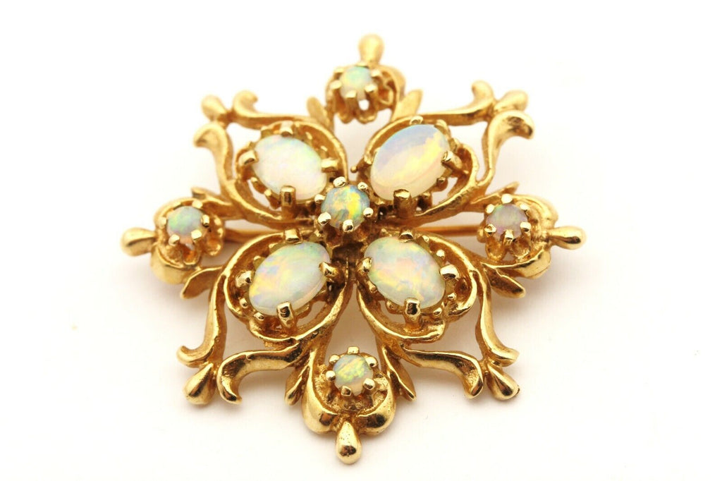 14k yellow gold 2.50ctw white precious opal 1.25 inch pin brooch 6.83g vintage