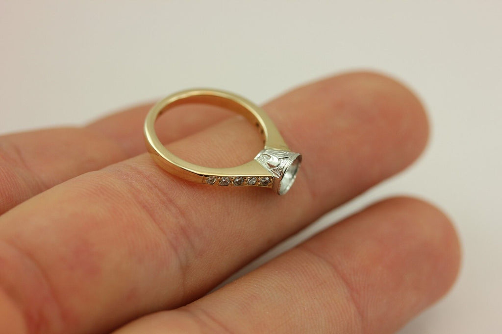 Platinum-14k yellow gold 5.5mm round diamond engagement ring fleur de lis estate