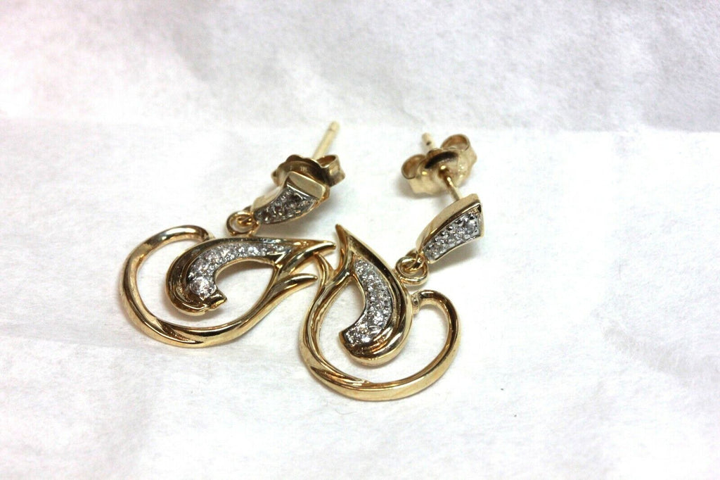 14k yellow gold 0.22ctw diamond 0.75 inch dangle drop earrings 3.13g estate