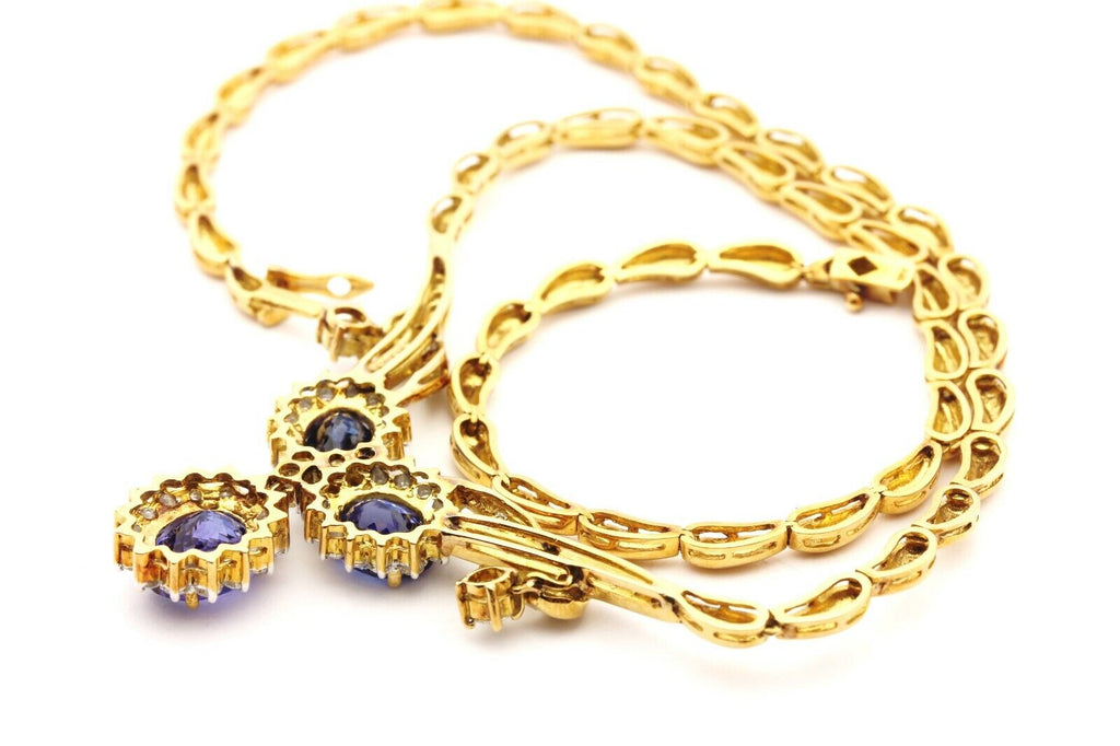 18k yellow gold 18 inch necklace 8 ctw oval Tanzanite 2 ctw round Diamond estate