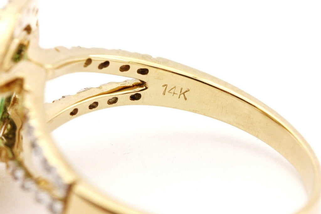 14k yellow gold mint green tsavorite garnet diamond halo ring size 6.75 3.62g