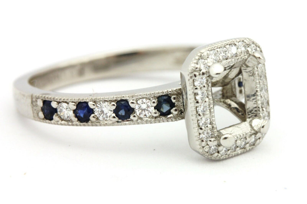 platinum diamond sapphire semimount halo engagement ring size 6.75 5.91g estate