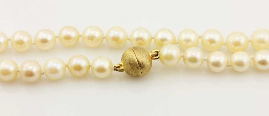 16" cultured pearl necklace 7-7.5mm round magnet clasp 925 sterling silver New