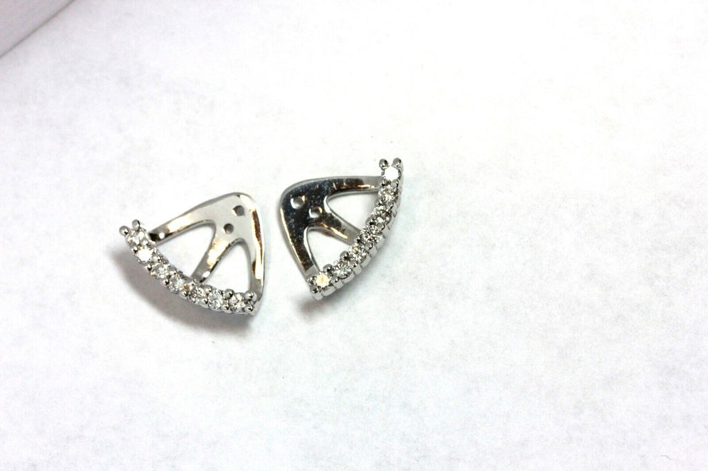 new 14k white gold 15mm drop dangle earring jackets 0.42ctw round diamonds 3.1g