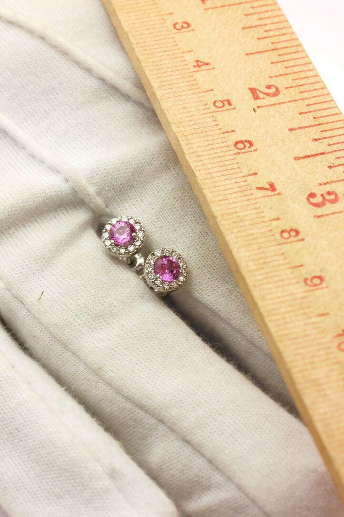 14k white gold 0.77ctw pink sapphire 0.24ctw diamond halo stud earrings 1g new