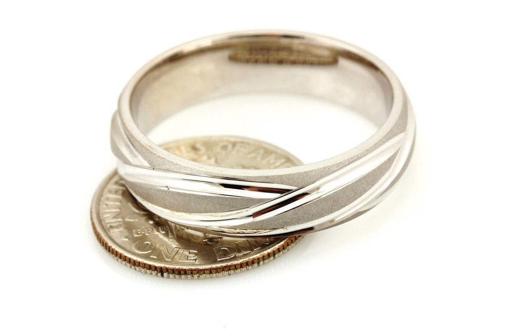 14k white gold Men's 6mm wedding band ring size 10 7.86 grams swirls grooves NEW