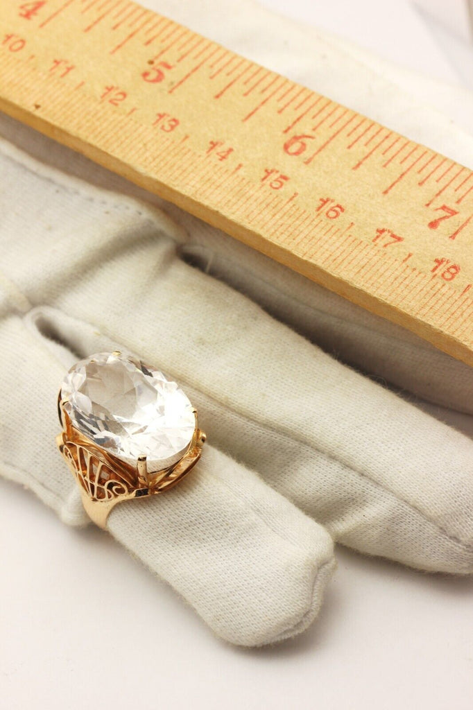 18k yellow gold 30ct glass oval rose cut solitaire ring size 6.25 8.85g Art Deco