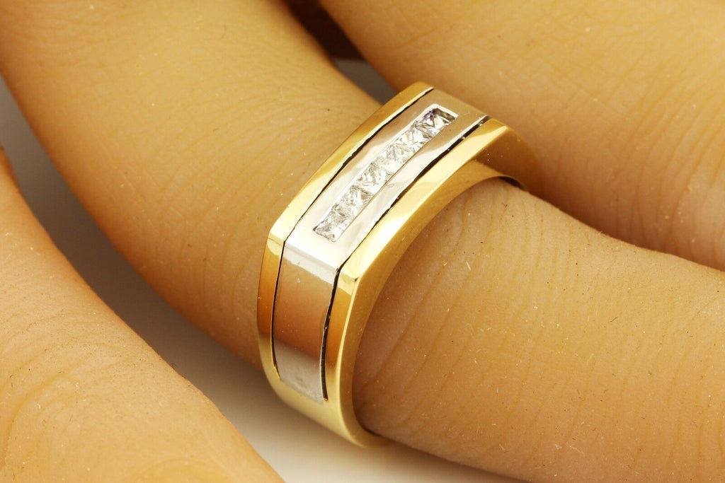 14k yellow white gold man's wedding band 0.62ctw princess diamond sz 8.5 estate