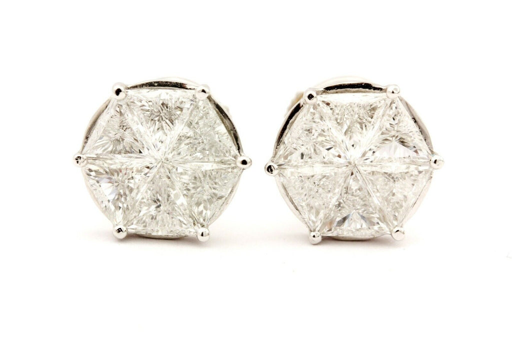 Platinum 18k white gold 1.80ctw triangle diamond hexagon stud earrings 2.5dwt
