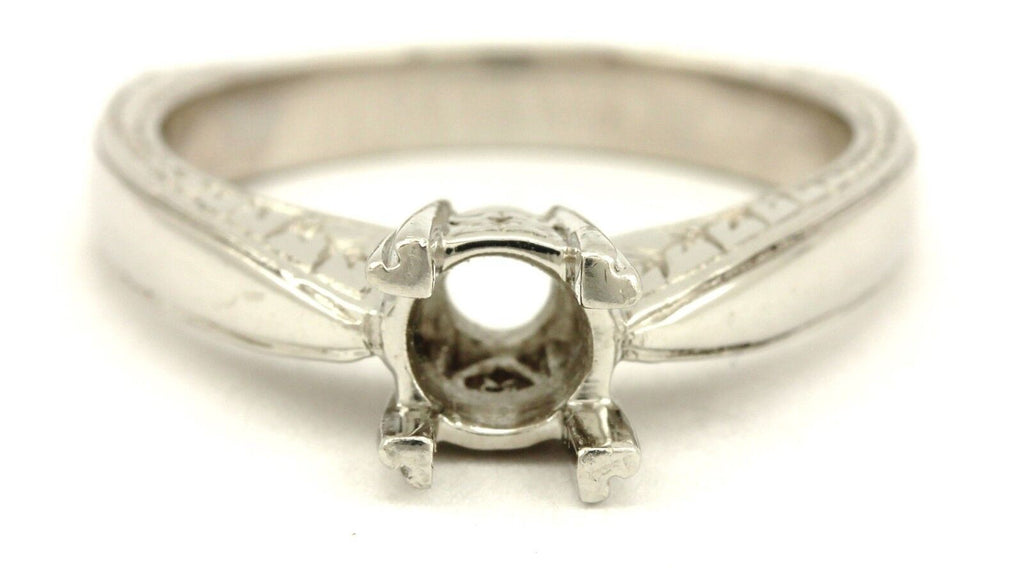 Platinum Solitaire Engagement Ring Setting Deco Engraved Cathedral Square Shank