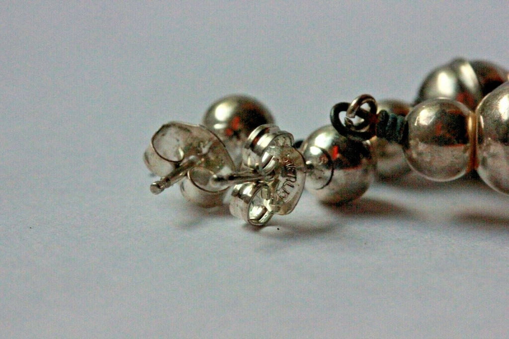 silver drop dangle earrings 2.5 inch graduated hollow beads 3 to12 mm 5.3g stud