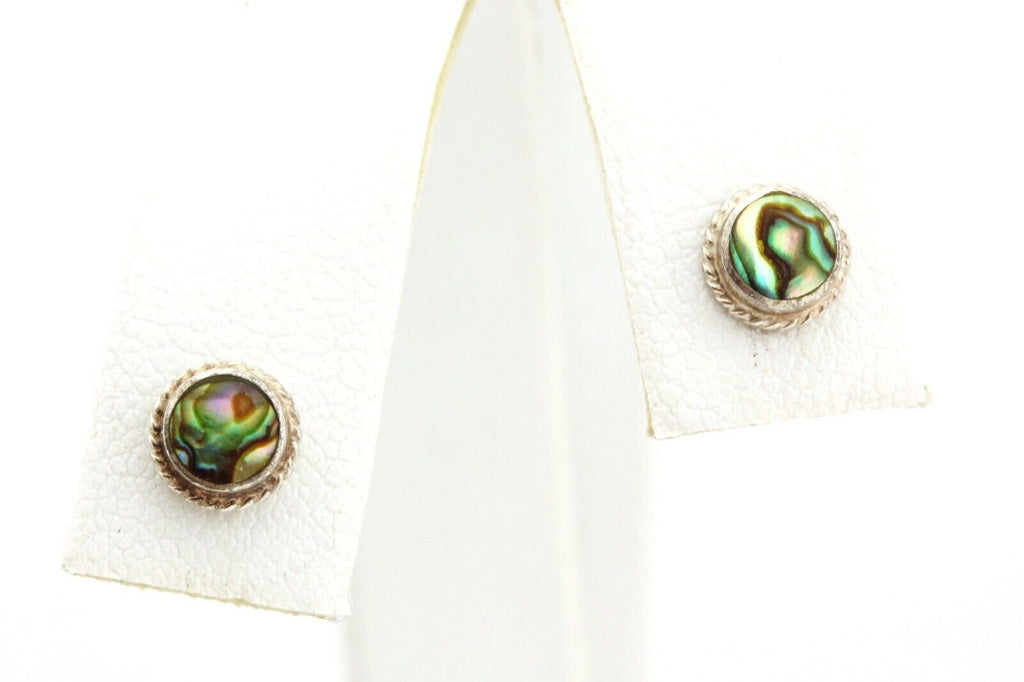 sterling silver 4.5mm abalone shell stud earrings 0.79g estate vintage