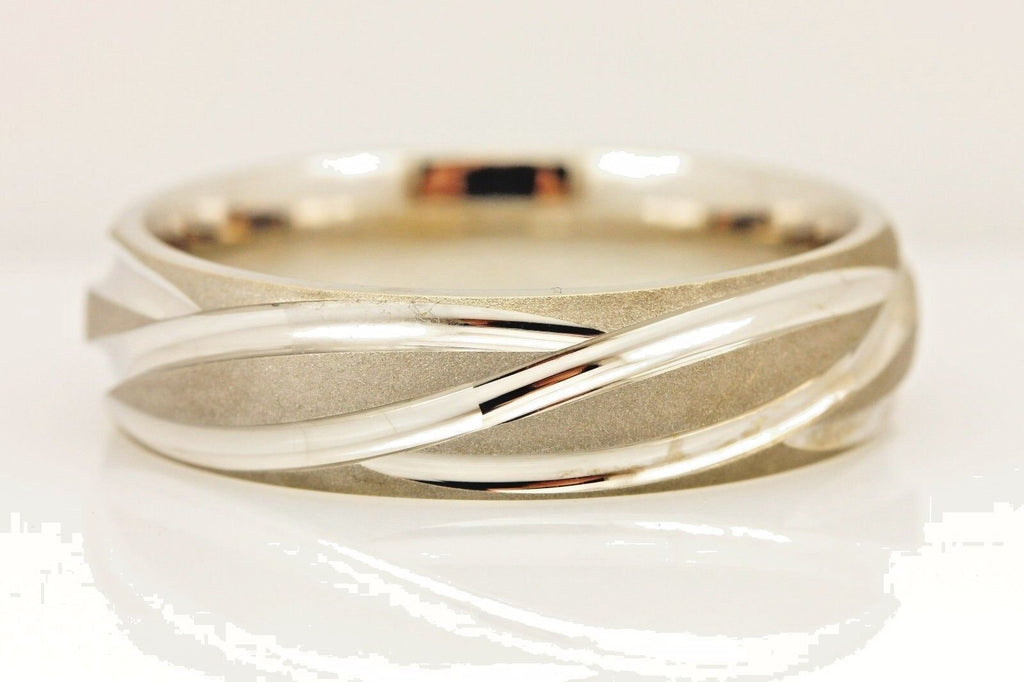 14k white gold Men's 6mm wedding band ring size 10 7.86 grams swirls grooves NEW