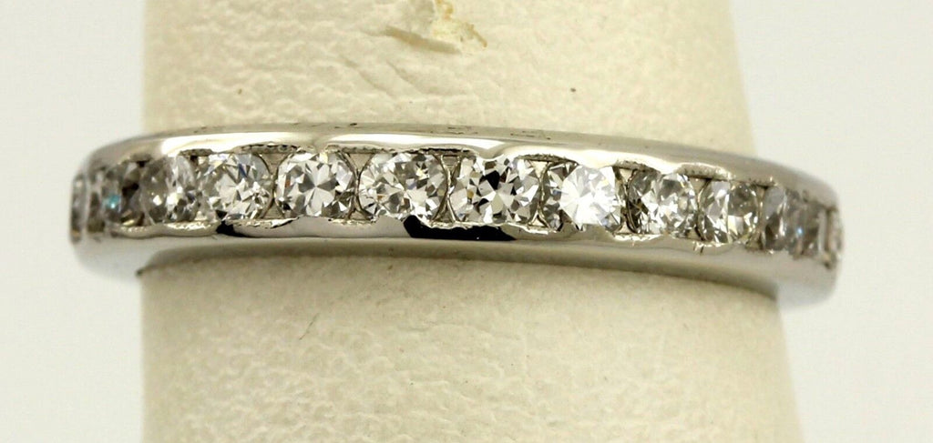 Platinum .81ctw round diamond eternity wedding band sz 4.25 ring vintage estate