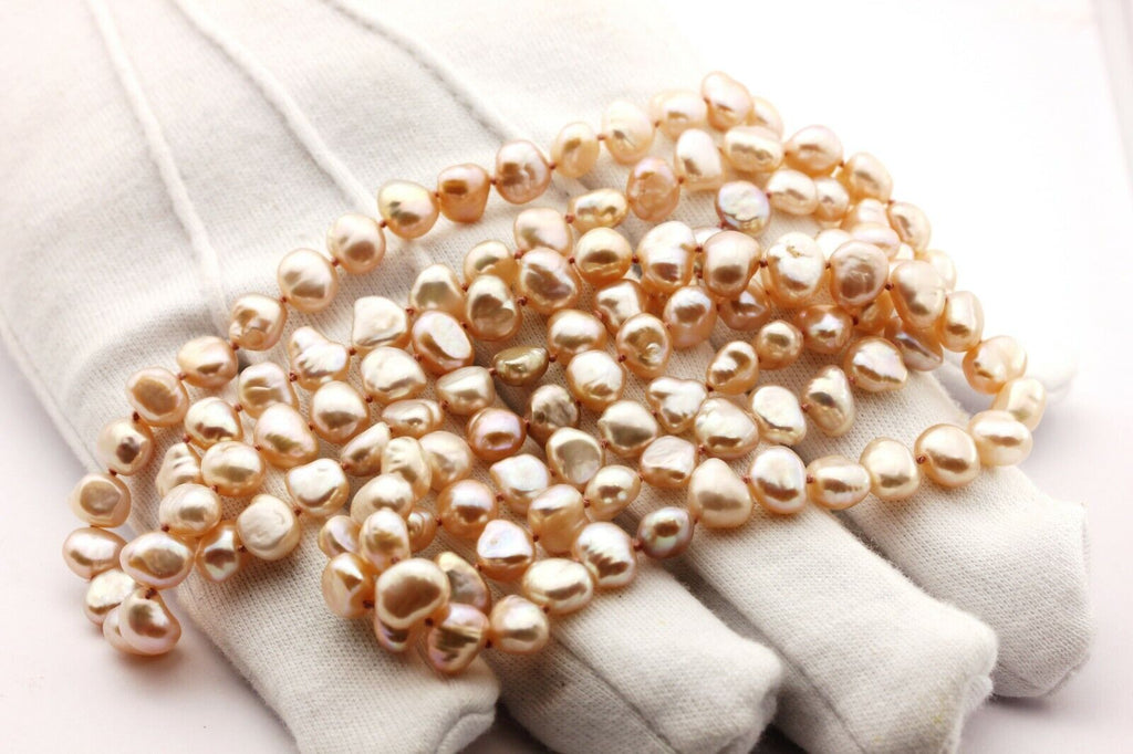 freshwater pearl strand necklace 34 inch pink baroque shapes 7-7.5mm 42.8g