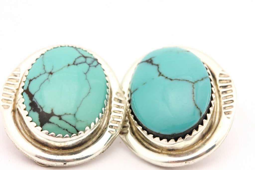 sterling silver natural turquoise spiderweb matrix clip on earrings 12.6g 30ctw