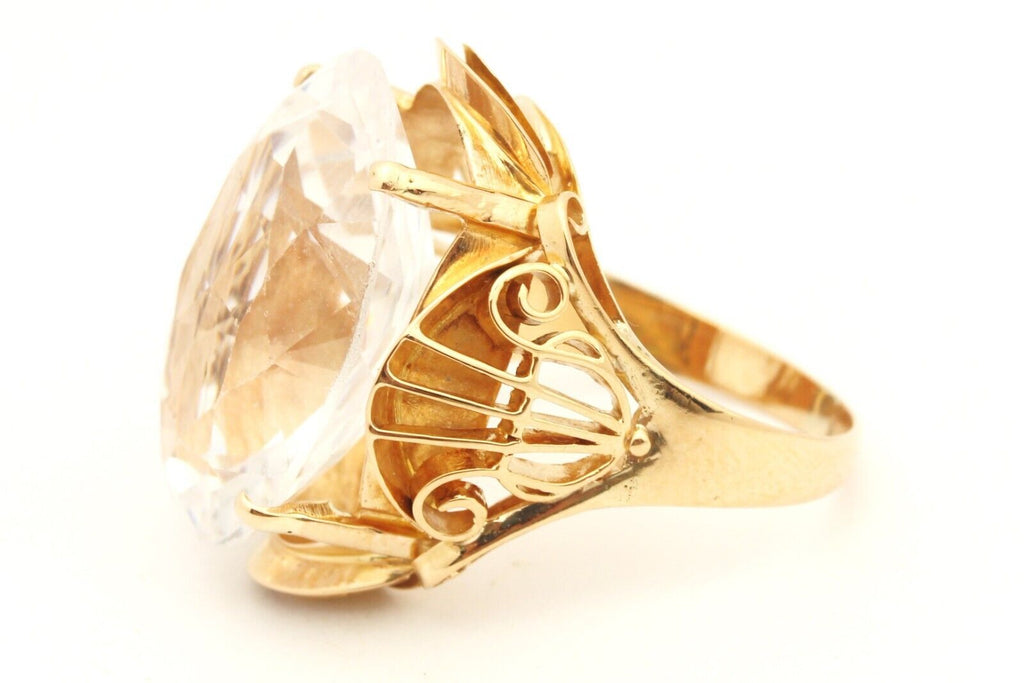 18k yellow gold 30ct glass oval rose cut solitaire ring size 6.25 8.85g Art Deco