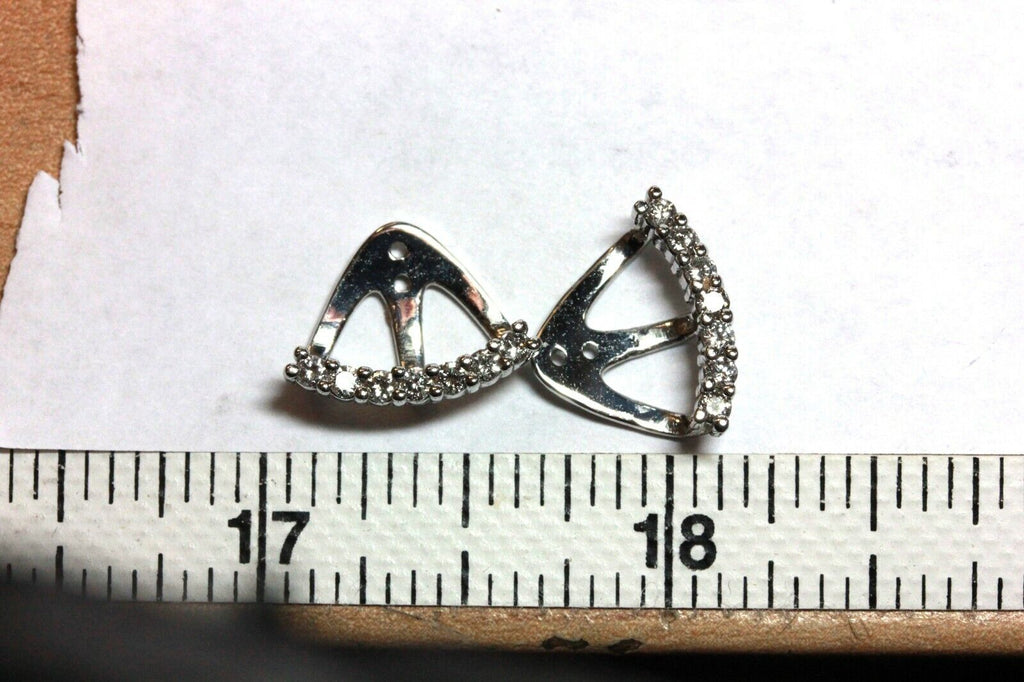 new 14k white gold 15mm drop dangle earring jackets 0.42ctw round diamonds 3.1g