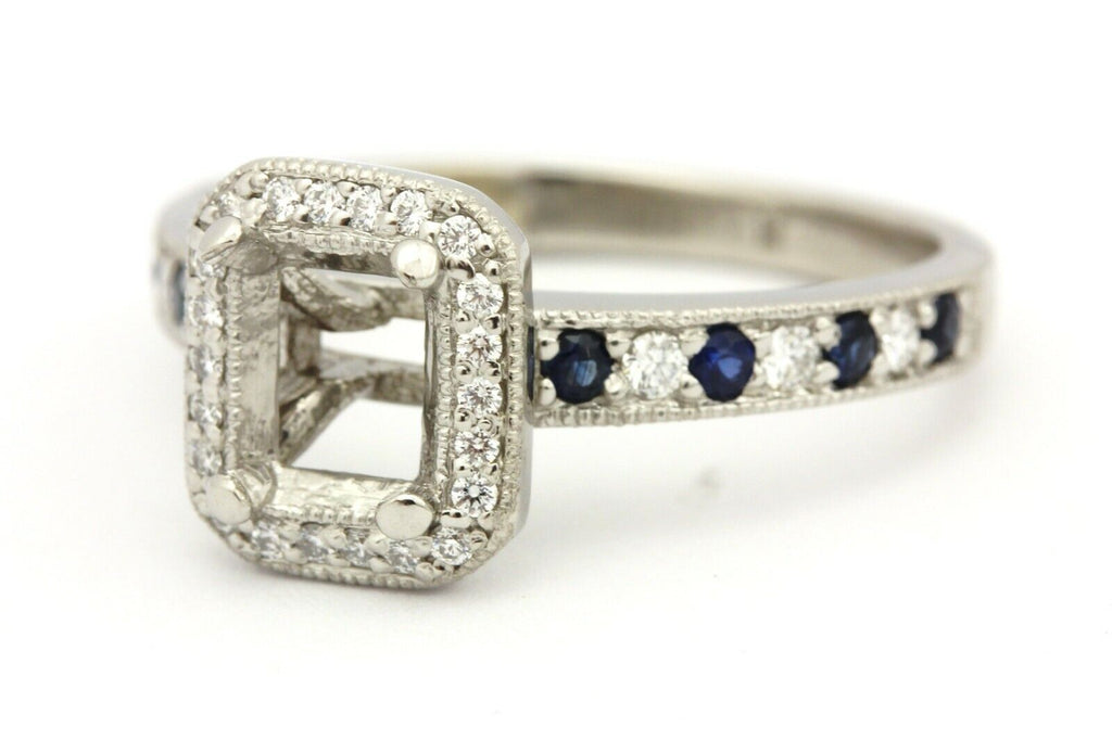 platinum diamond sapphire semimount halo engagement ring size 6.75 5.91g estate