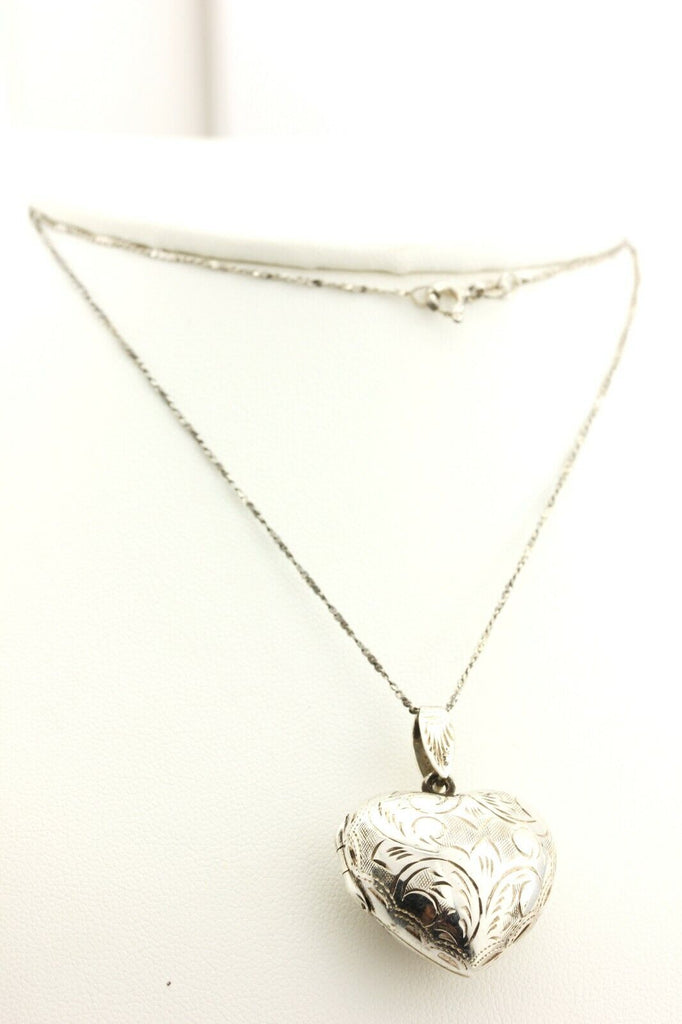 sterling silver 22 inch twist serpentine chain heart locket necklace 8.3g estate